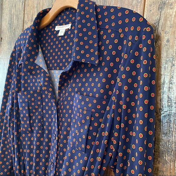 Coldwater Creek Sz 12 Blue Orange Circles Classic ‘90s Work Career Shirtdress - Picture 9 of 11
